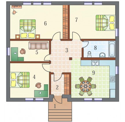 Планировка одноэтажного каркасного дома Бунгало S+
