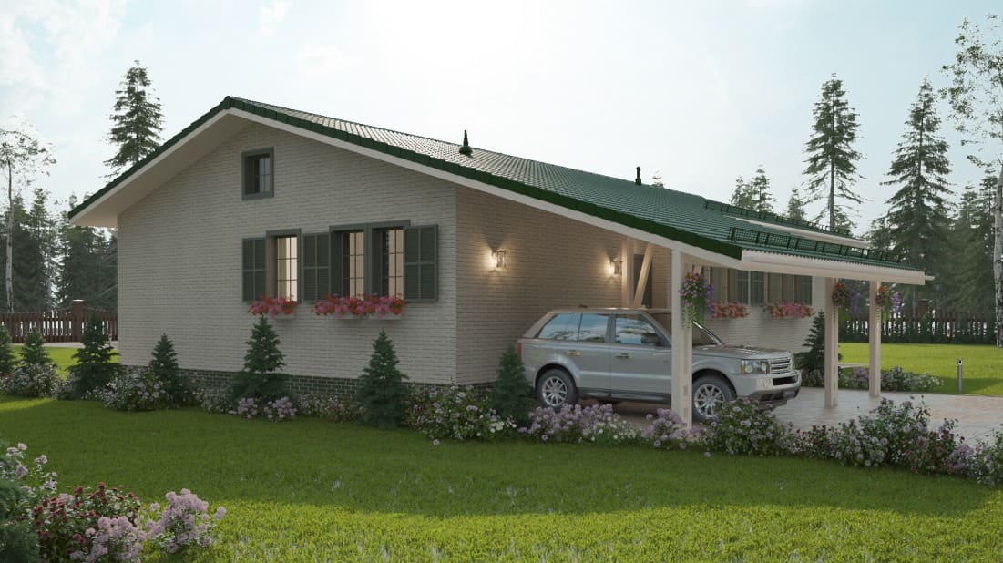 Проект одноэтажного каркасного дома Бунгало XL под ключ от компании БАКО