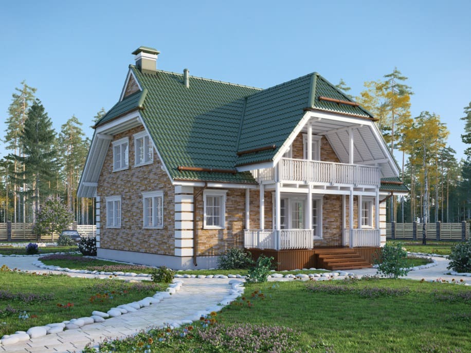 Проект каркасного дома с мансардой Бавария 2 XL под ключ от компании БАКО